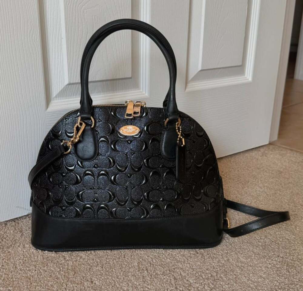 Coach Black Signature Debossed Patent Leather Sierra Satchel Dome Bag